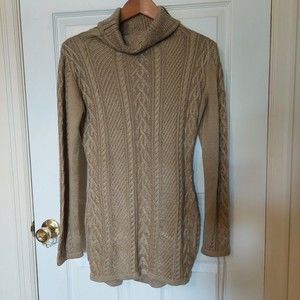 Brown Braided Textured Cable Knit Cowl Neck Pullover Sweater Dress Size Small